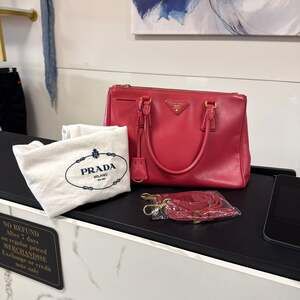 Prada Red Saffiano Leather Medium Galleria Double Zip Tote Bag with Dust Bag